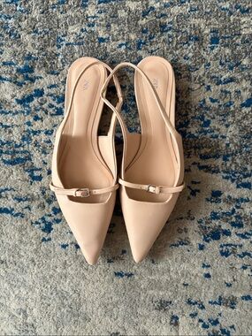 Zara Nude/Beige Pointed Toe Slingback Flats